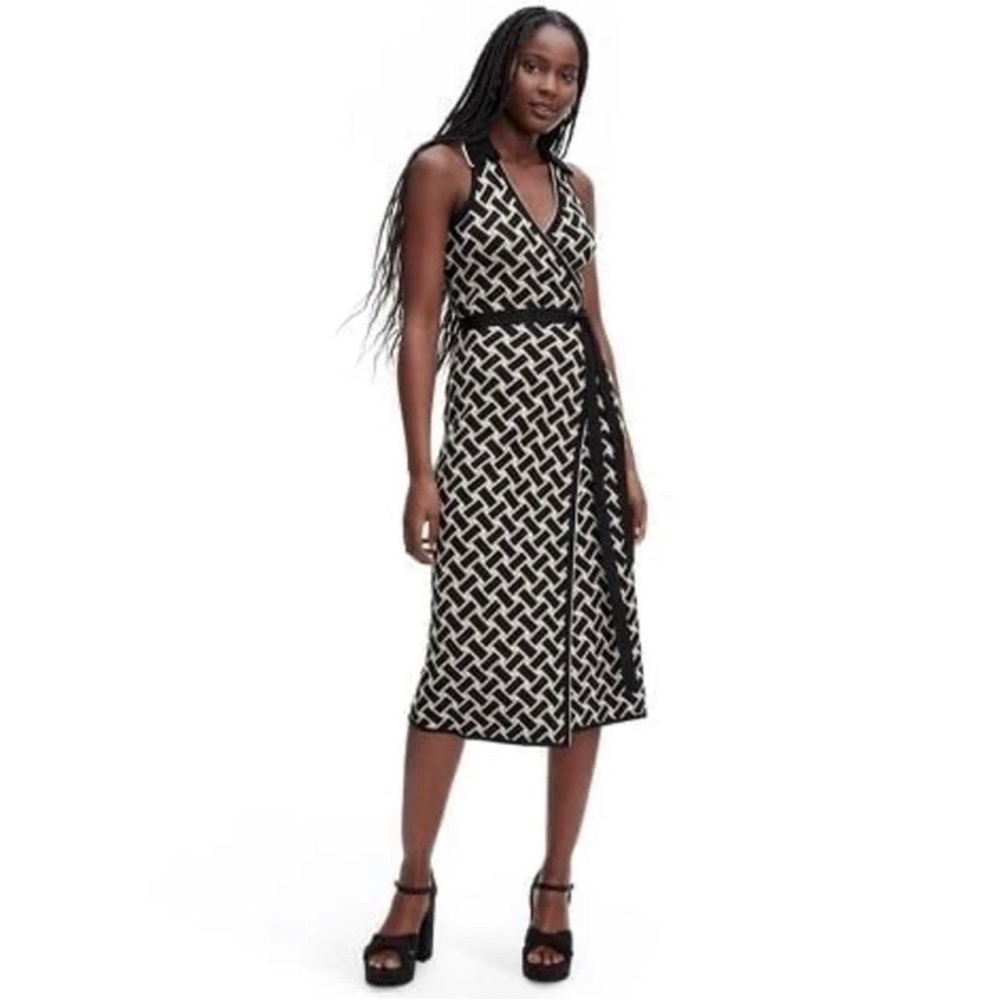 DVF x Target Sleeveless Vintage Weave Neutral Sweaterknit Midi Wrap Dress sz M